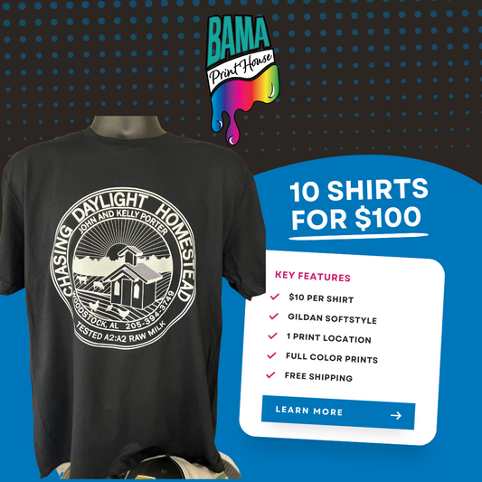 10 Custom Printed Soft Style Tees For Only $10 Each